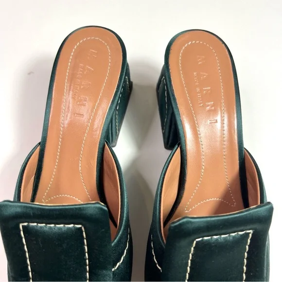 Marni Green Satin Mules Sandals Block Heel Size 38.5 - Picture 13 of 13